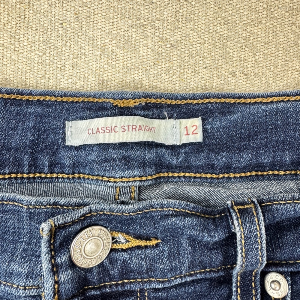 Levis Womens Classic Straight Leg Jeans Dark Wash Blue Denim Size 12 - Picture 4 of 10